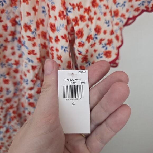 Old Navy White Orange Ditzy Floral Girly Flutter Sleeve Swing Blouse Size XL - Picture 10 of 11